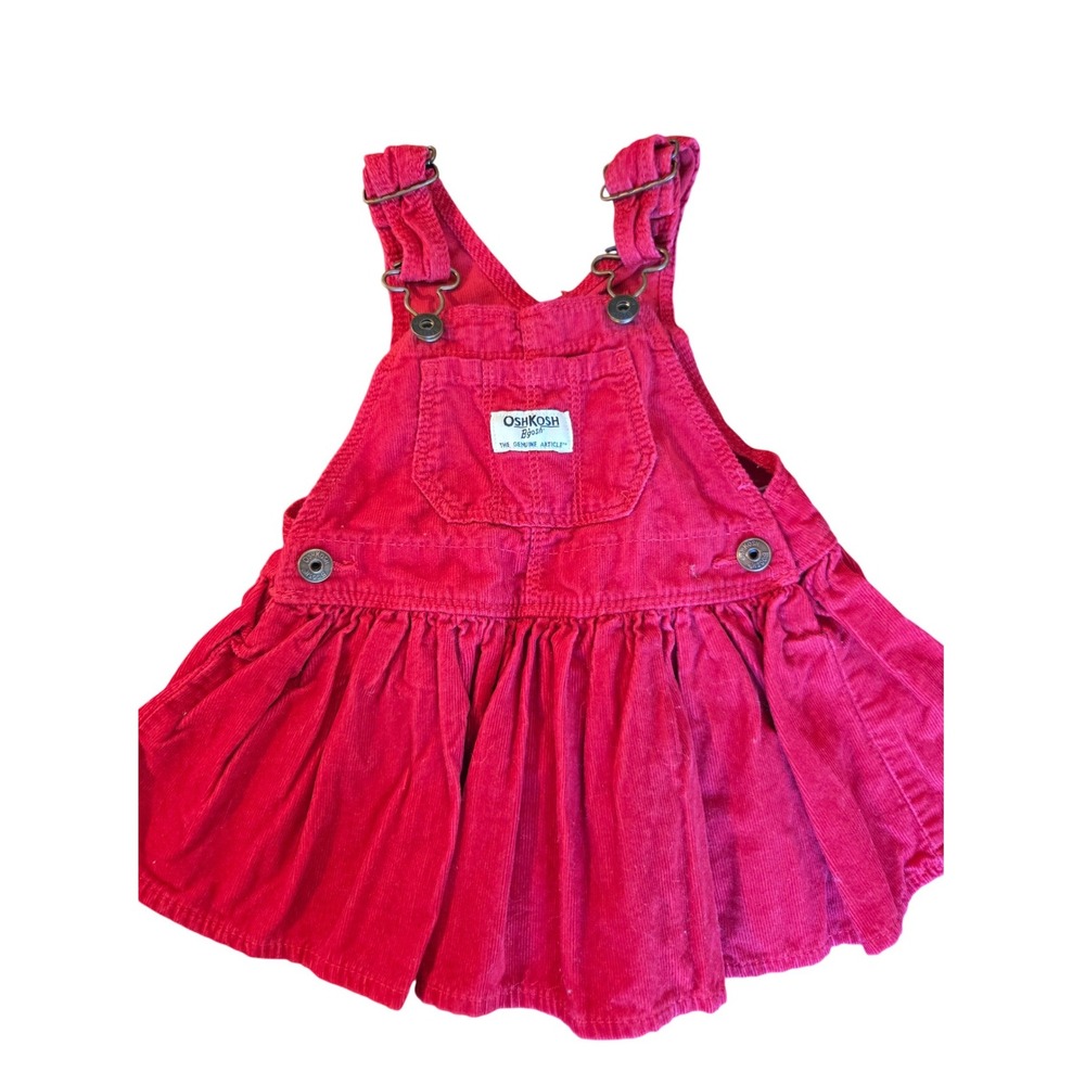 OshKosh‎ Bgosh Girls Red Corduroy Overall Jumper Dress Vestbak 12M